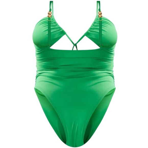 Pretty Little Thing NWT Plus Green Bead Detail Ruched Cut out Swimsuit Size 18 - Picture 3 of 5